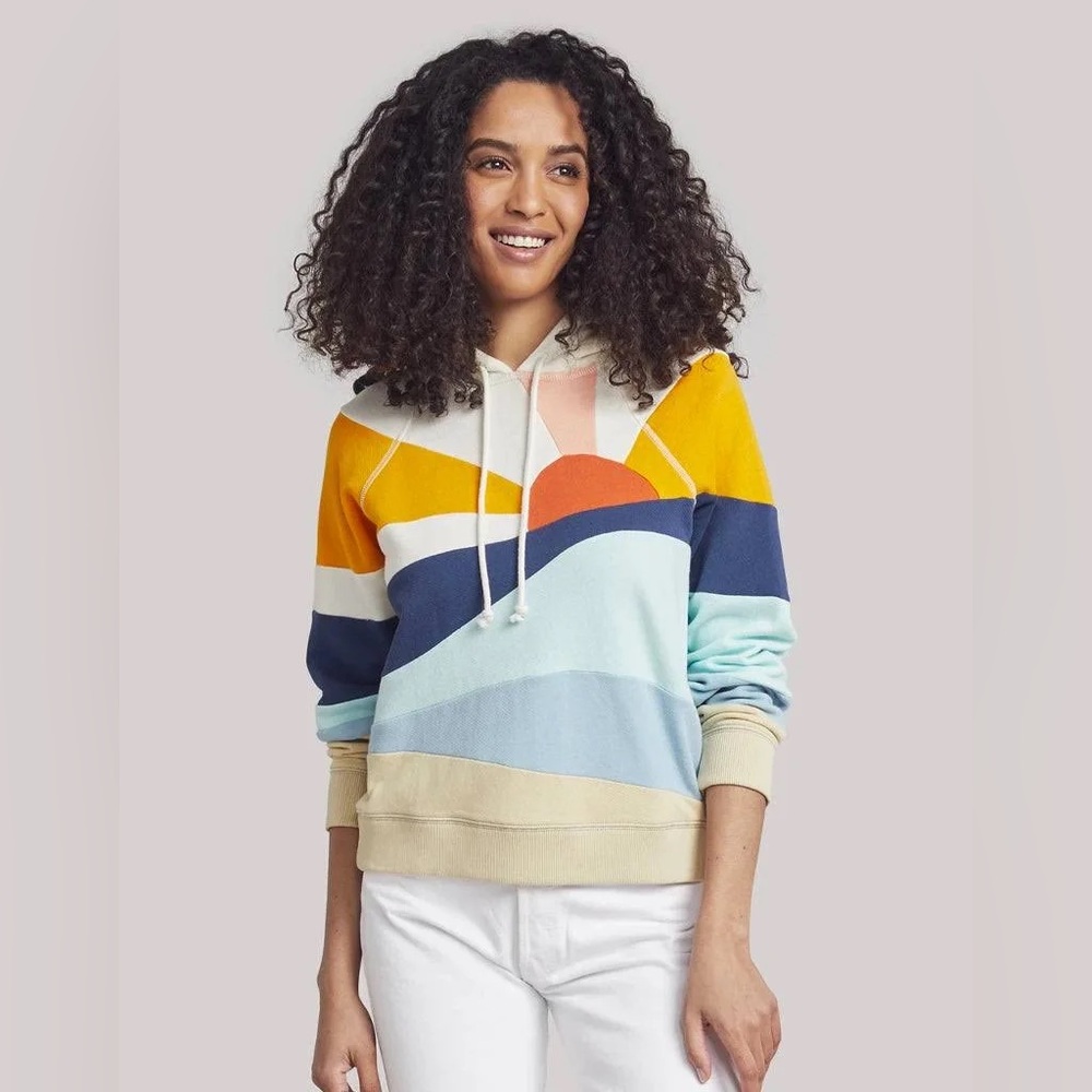 Faherty Colorblock Sunset Hoodie - Yellow, Navy, Light Blue, Cream